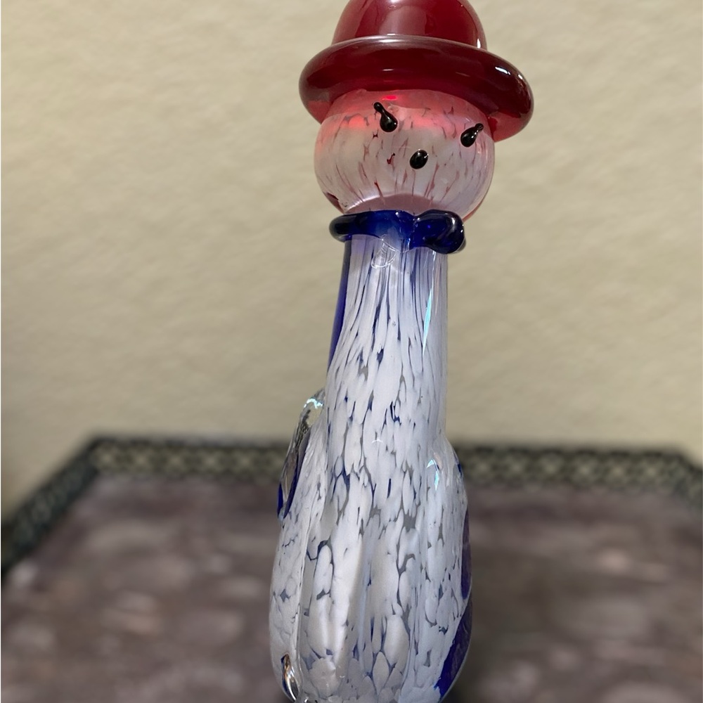 Rare Vtg Murano Hand Blown Cat Figurine, Red White & Blow Art Glass Cat Statue